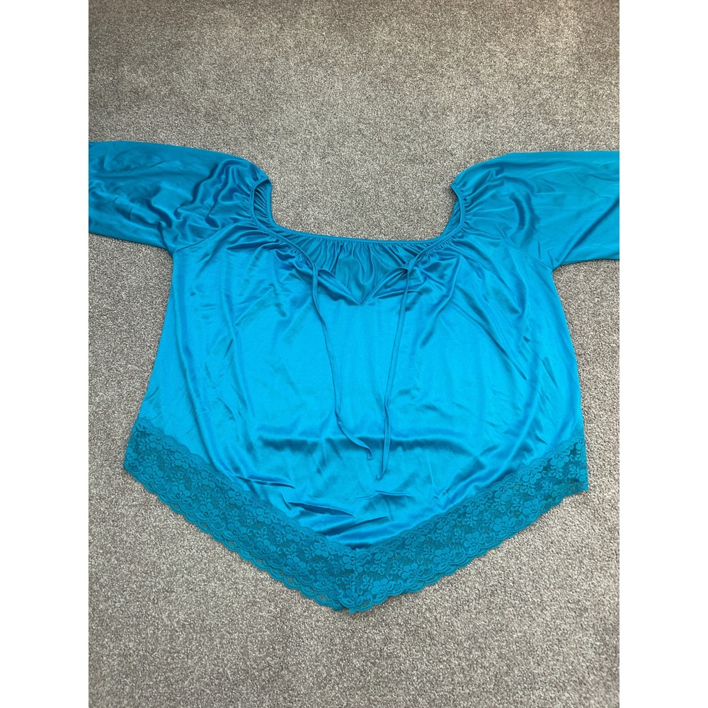 Jill Andrea Pajama Top Womens 2X Blue Excellent Lace Trim Handkerchief Hem USA